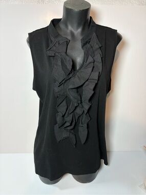 Peter Nygard Black Sleeveless Ruffle Front Tank